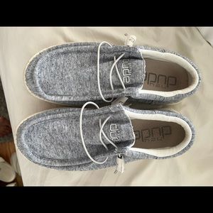 Blue and white Hey Dudes size 8.5